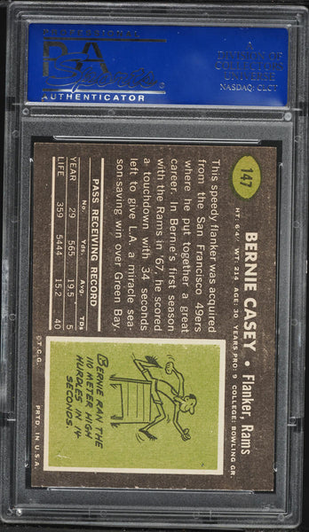 1969 Topps FB Card #147 Bernie Casey Los Angeles Rams PSA 8 NM-MT (MGD2)