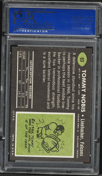 1969 Topps FB Card # 93 Tommy Nobis Atlanta Falcons HOF PSA 8 NM-MT (MGD2)