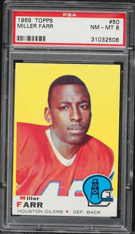 1969 Topps FB Card # 50 Miller Farr Houston Oilers PSA 8 NM-MT (MGD2)