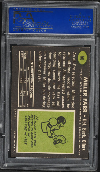 1969 Topps FB Card # 50 Miller Farr Houston Oilers PSA 8 NM-MT (MGD2)