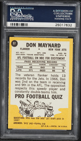 1967 Topps FB Card # 97 Don Maynard New York Jets HOF PSA 8 NM-MT (MGD2)