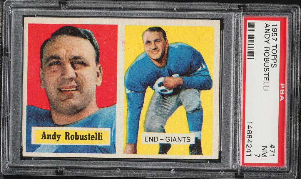 1957 Topps FB Card # 71 Andy Robustelli New York Giants HOF PSA 7 NRMT (MGD2)