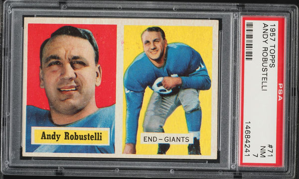 1957 Topps FB Card # 71 Andy Robustelli New York Giants HOF PSA 7 NRMT (MGD2)