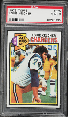 1979 Topps FB Card #525 Louie Kelcher San Diego Chargers HOF ALL-PRO PSA 9 MINT (MGD2)
