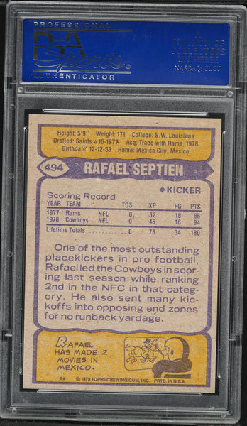 1979 Topps FB Card #494 Rafael Septien Dallas Cowboys PSA 9 MINT (MGD2)