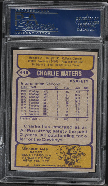 1979 Topps FB Card #445 Charlie Waters Dallas Cowboys PSA 9 MINT (MGD2)