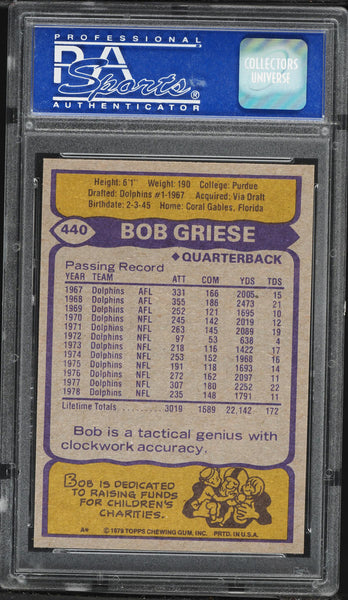 1979 Topps FB Card #440 Bob Griese Miami Dolphins HOF PSA 9 MINT (MGD2)