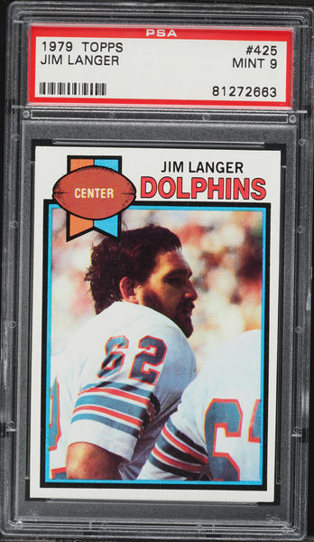 1979 Topps FB Card #425 Jim Langer Miami Dolphins HOF PSA 9 MINT (MGD2)