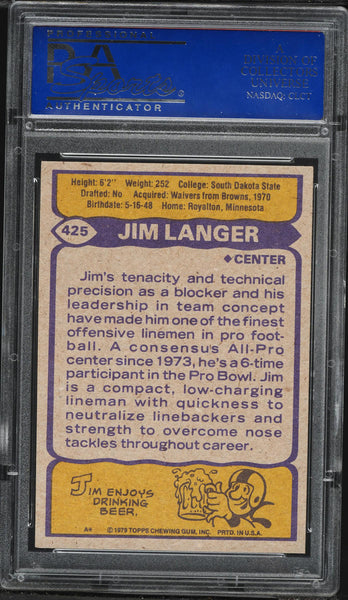 1979 Topps FB Card #425 Jim Langer Miami Dolphins HOF PSA 9 MINT (MGD2)