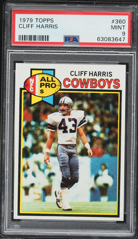 1979 Topps FB Card #360 Cliff Harris Dallas Cowboys HOF ALL-PRO PSA 9 MINT (MGD2)