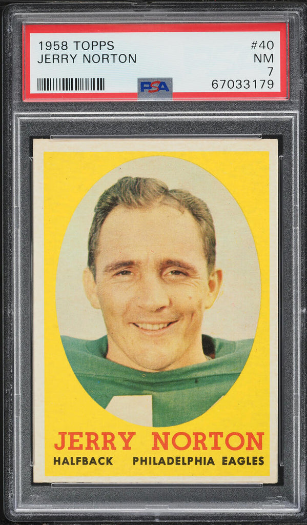 1958 Topps FB Card # 40 Jerry Norton Philadelphia Eagles PSA 7 NRMT (MGD2)