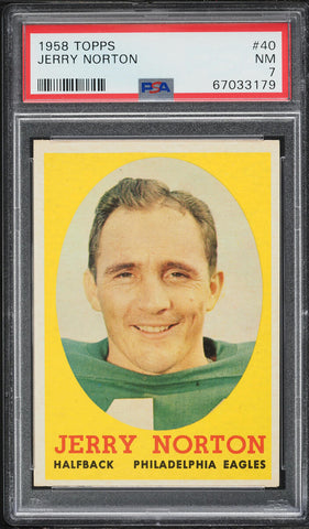 1958 Topps FB Card # 40 Jerry Norton Philadelphia Eagles PSA 7 NRMT (MGD2)