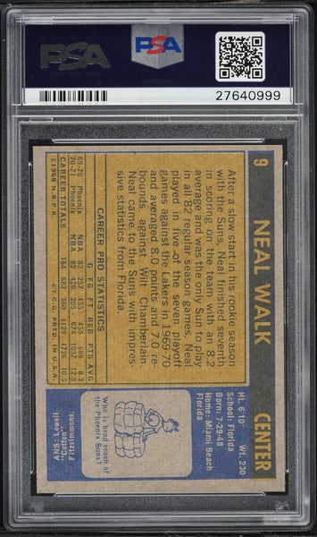 1971 Topps BkB Card # 9 Neal Walk Phoenix Suns PSA 8 NM-MT (MGD2)