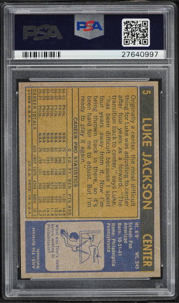 1971 Topps BkB Card # 5 Luke Jackson Philadelphia 76ers PSA 8 NM-MT (MGD2)
