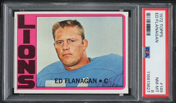 1972 Topps FB Card #149 Ed Flanagan Detroit Lions HOF PSA 8 NM-MT (MGD2)