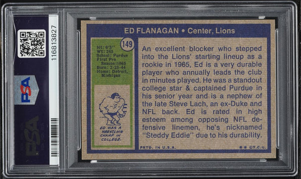 1972 Topps FB Card #149 Ed Flanagan Detroit Lions HOF PSA 8 NM-MT (MGD2)