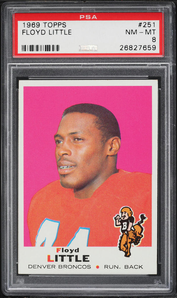 1969 Topps FB Card #251 Floyd Little Denver Broncos HOF PSA 8 NM-MT (MGD2)