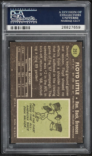 1969 Topps FB Card #251 Floyd Little Denver Broncos HOF PSA 8 NM-MT (MGD2)