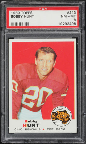 1969 Topps FB Card #243 Bobby Hunt Cincinnati Bengals PSA 8 NM-MT (MGD2)