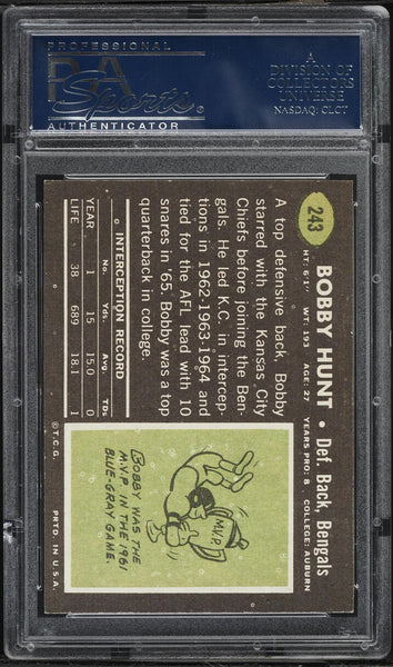 1969 Topps FB Card #243 Bobby Hunt Cincinnati Bengals PSA 8 NM-MT (MGD2)