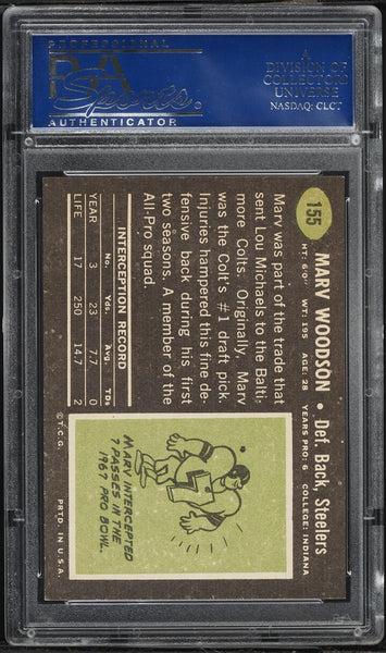 1969 Topps FB Card #155 Marv Woodson Pittsburgh Steelers PSA 8 NM-MT (MGD2)