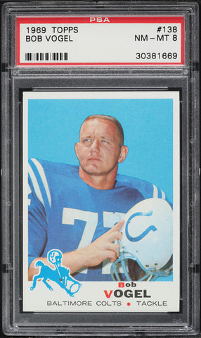 1969 Topps FB Card #138 Bob Vogel Baltimore Colts PSA 8 NM-MT (MGD2)