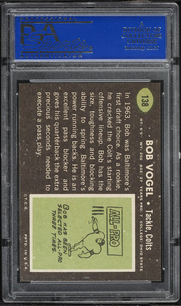 1969 Topps FB Card #138 Bob Vogel Baltimore Colts PSA 8 NM-MT (MGD2)
