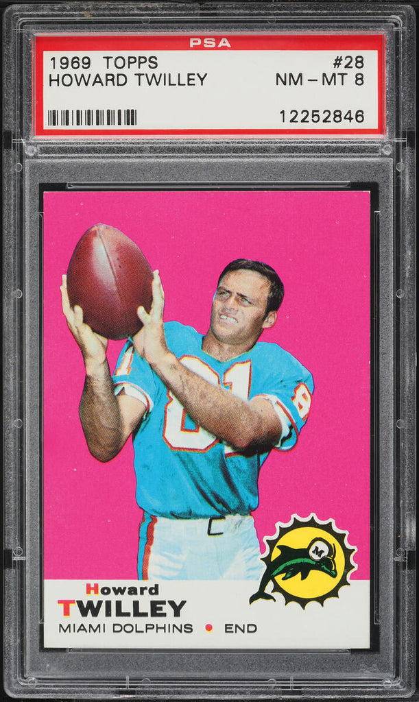 1969 Topps FB Card # 28 Howard Twilley Miami Dolphins HOF PSA 8 NM-MT (MGD2)