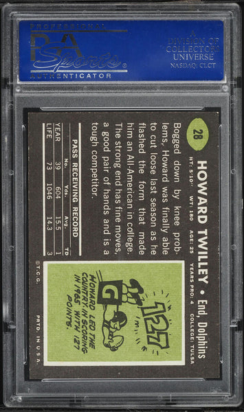 1969 Topps FB Card # 28 Howard Twilley Miami Dolphins HOF PSA 8 NM-MT (MGD2)