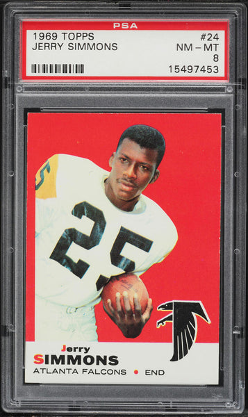1969 Topps FB Card # 24 Jerry Simmons Atlanta Falcons PSA 8 NM-MT (MGD2)
