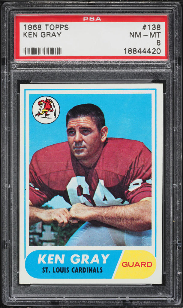 1968 Topps FB Card # 138 Ken Gray St. Louis Cardinals PSA 8 NM-MT (MGD2)
