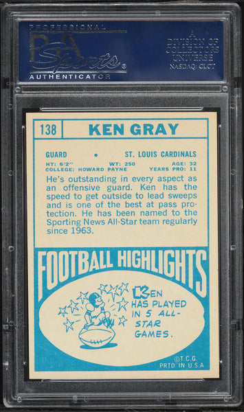 1968 Topps FB Card # 138 Ken Gray St. Louis Cardinals PSA 8 NM-MT (MGD2)