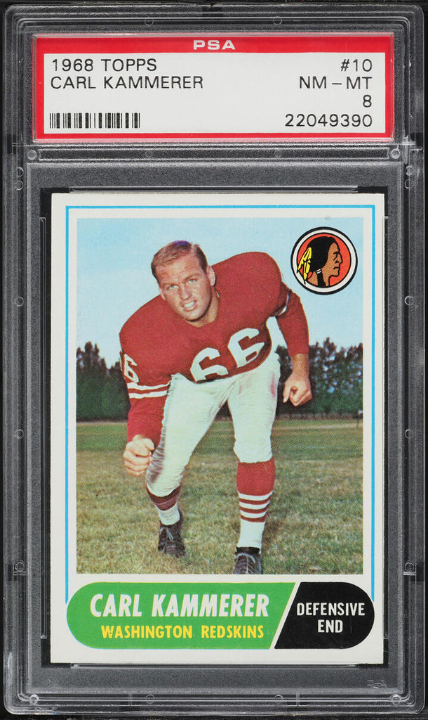 1968 Topps FB Card # 10 Carl Kammerer Washington Redskins ROOKIE RC PSA 8 NM-MT (MGD2)