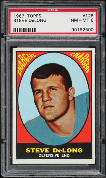 1967 Topps FB Card #128 Steve DeLong San Diego Chargers HOF PSA NM-MT 8 (MGD2)