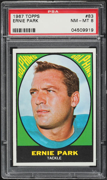 1967 Topps FB Card # 83 Ernie Park Miami Dolphins ROOKIE RC PSA 8 NM-MT (MGD2)