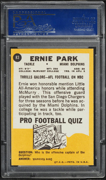1967 Topps FB Card # 83 Ernie Park Miami Dolphins ROOKIE RC PSA 8 NM-MT (MGD2)