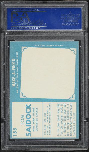 1961 Topps FB Card #155 Tom Saidock New York Titans PSA 8 NM-MT (MGD2)