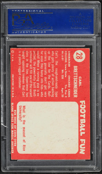 1958 Topps FB Card # 28 Carl Brettschnieder Chicago Cardinals ROOKIE RC PSA 7 (MGD2)