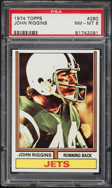 1974 Topps FB Card #280 John Riggins New York Jets HOF PSA 8 NM-MT (MGD2)