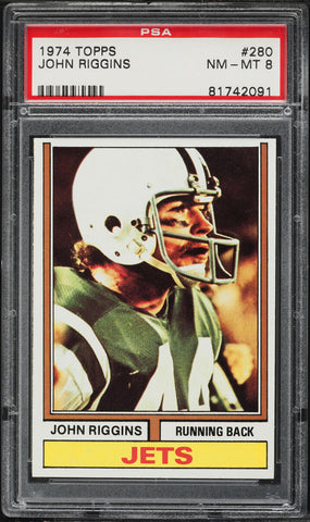 1974 Topps FB Card #280 John Riggins New York Jets HOF PSA 8 NM-MT (MGD2)