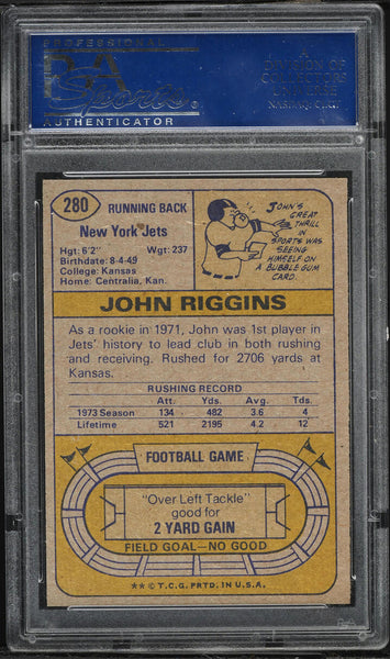 1974 Topps FB Card #280 John Riggins New York Jets HOF PSA 8 NM-MT (MGD2)