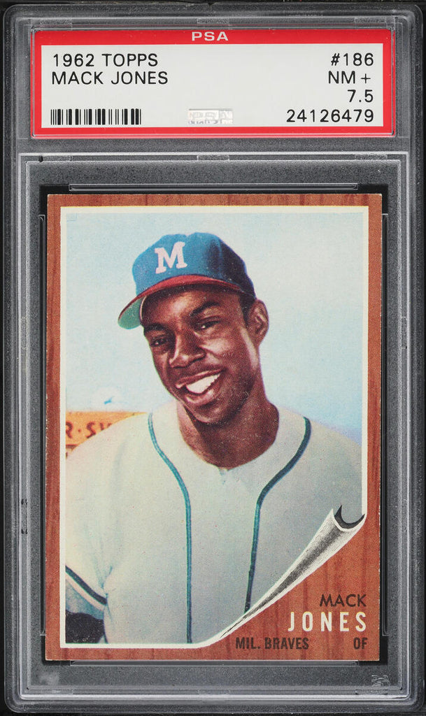 1962 Topps BB Card #186 Mack Jones Milwaukee Braves ROOKIE RC PSA 7.5 NRMT+ (MGD2)