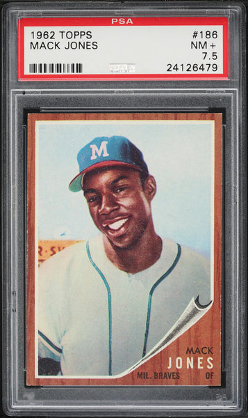 1962 Topps BB Card #186 Mack Jones Milwaukee Braves ROOKIE RC PSA 7.5 NRMT+ (MGD2)
