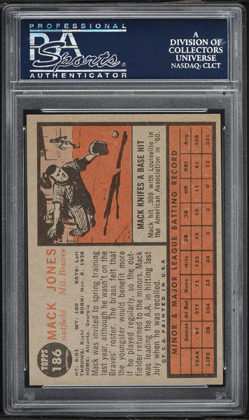 1962 Topps BB Card #186 Mack Jones Milwaukee Braves ROOKIE RC PSA 7.5 NRMT+ (MGD2)