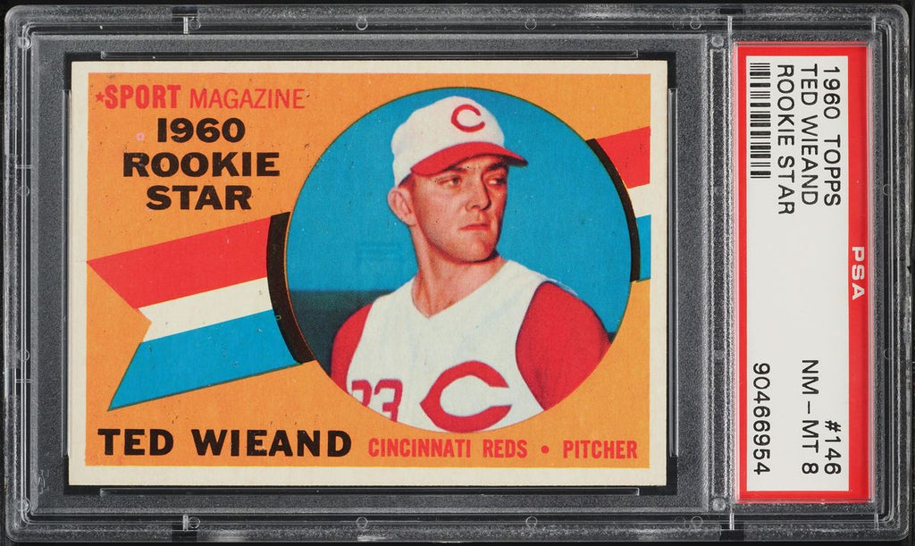 1960 Topps BB Card #146 Ted Wieand Cincinnati Reds ROOKIE RC PSA 8 NM-MT (MGD2)