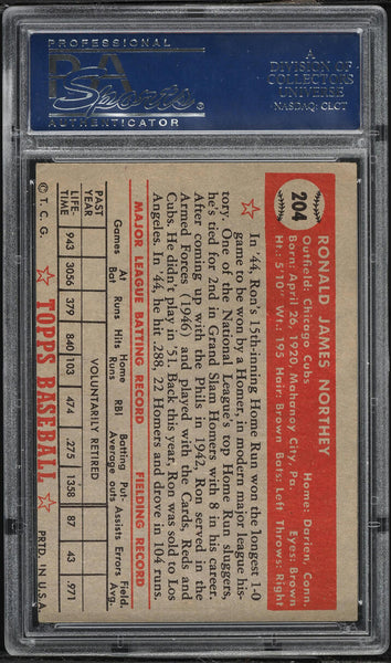 1952 Topps BB Card #204 Ron Northey Chicago Cubs PSA 5 EX (MGD2)
