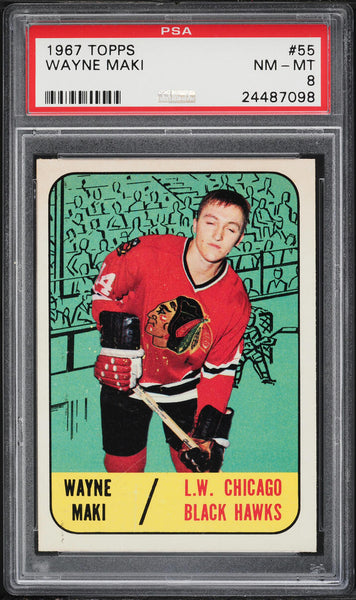 1967 Topps Hockey Card # 55 Wayne Maki Chicago Blackhawks ROOKIE RC PSA 8 NM-MT (MGD2)