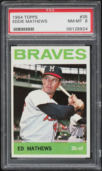 1964 Topps BB Card # 35 Eddie Mathews Milwaukee Braves HOF PSA 8 NM-MT (MGD2)