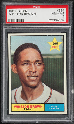 1961 Topps BB Card #391 Winston Brown Chicago White Sox ROOKIE RC PSA 8 NM-MT (MGD2)