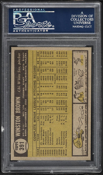 1961 Topps BB Card #391 Winston Brown Chicago White Sox ROOKIE RC PSA 8 NM-MT (MGD2)